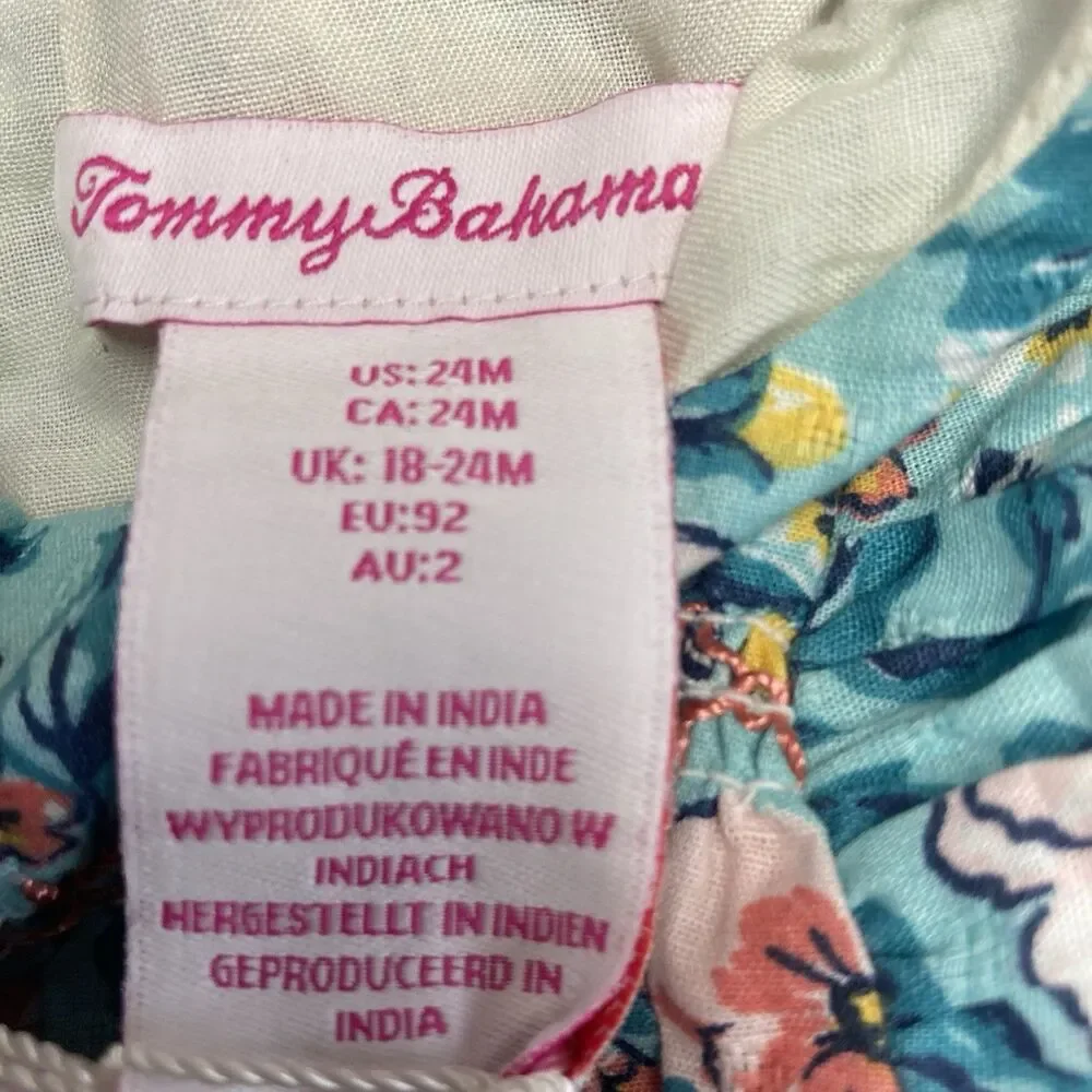 NWT TOMMY BAHAMA blue multicolor floral flutter sleeves baby girl dress 24M